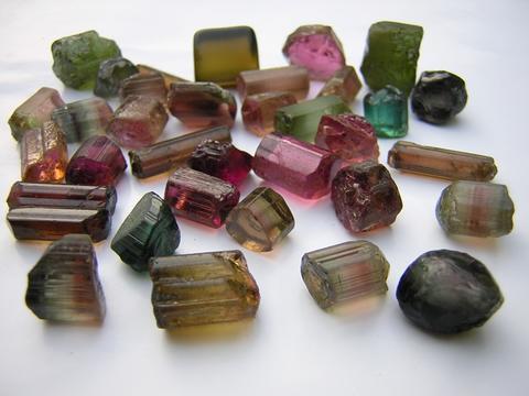 Tourmaline crystals rough multiple colors